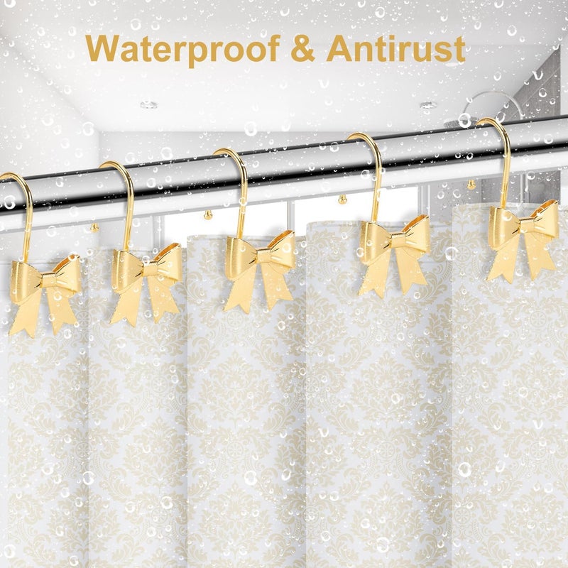 YanKiTour Bow Shower Curtain Hooks, 12 Pack Metal Decorative Rings, Rustproof Bow Knot Design for Bathroom Bedroom Living Room Baby Room Nursery Art Decor (Gold 1) - Image 5